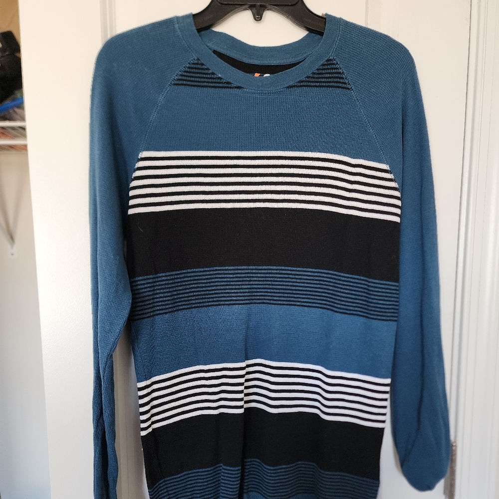 Medium blue, black white striped sweater‎ Easter Elevated Casual